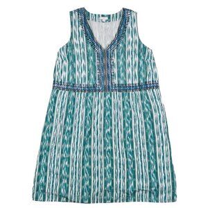 J. Jill Embroidered Ikat Large Cotton Tank Sheath Dress Pockets Coastal Brunch